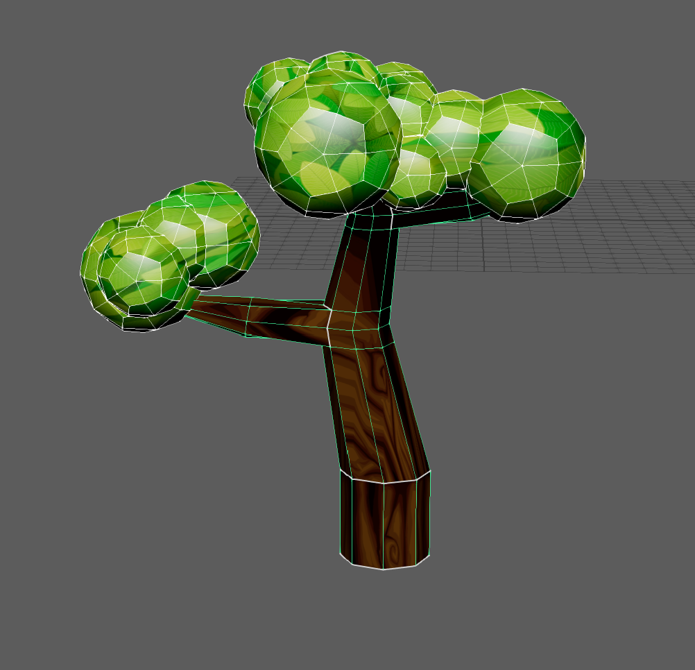 Tree model with wireframe outline