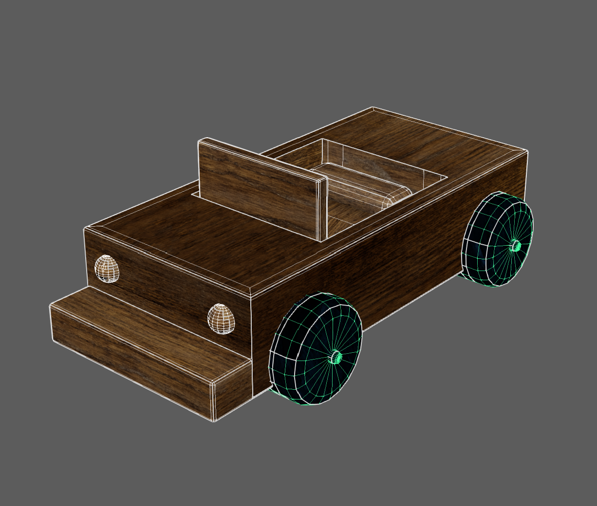 Toy car with wireframe outline